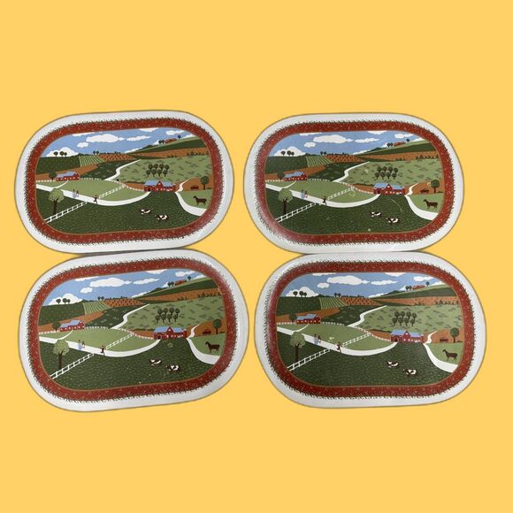 Vintage Cow Kitchen Lot – 4 Placemats, 2 Glass Milk Bottles, Large Jar w/ Lid - Picture 2 of 16